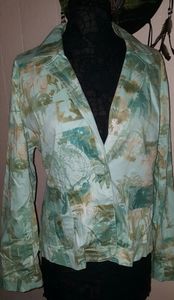 Caribbean Joe Blue Tropical Palm Stretch Blazer